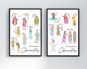 Bible Characters Watercolor Print Set | Christian Nursery Decor | Sunday School Wall Decor Set of 2 (Digital Download)
