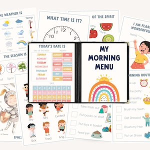 Menú imprimible matutino para preescolar cristiano / Plan de estudios para niños pequeños y jardín de infantes en casa / Práctica de escritura a mano, trazado de letras, Escrituras