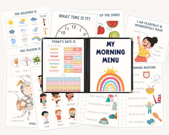 Christian Preschool Morning Menu Printable | Toddler & Kindergarten Homeschool Curriculum | Handwriting Practice, Letter Tracing, Scripture