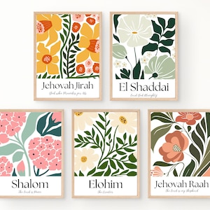 Hebrew Names of God Prints | Flower Christian Wall Art Set of 9 | Bible ...