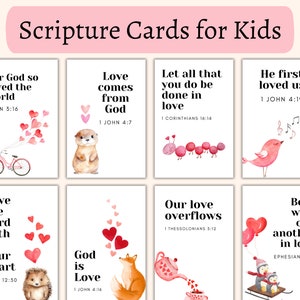 Love Printable Scripture Cards | 18 Bible Verse Valentine’s Day Cards | Christian Valentines Day for Kids | Preschool Valentines Activity