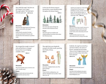 Cartes bibliques de l'Avent pour enfants | Cartes d'histoires de Noël imprimables | Calendrier de l'Avent de la Nativité | Dévotions bibliques pour enfants | Cartes bibliques