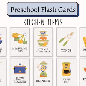 Keuken Montessori Flash Cards | Etiketten voor peuterspeelzalen | Pre-K-matchgame | Fantasiespelkeuken voor peuters | Communicatiekaarten