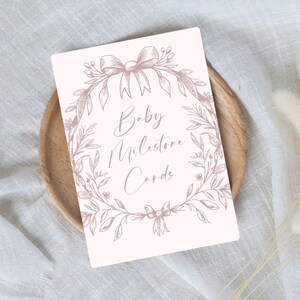 Cartes d'étape roses vintage pour bébés avec noeud | Accessoires photo imprimables pour la première année de bébé | Souvenir nouveau-né | Ruban rose cadeau baby shower fille