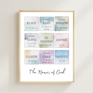 De Hebreeuwse namen van God muurkunst | Christelijke kunst aan de muur voor kinderen | Jehovah Jireh | El Roi | Christelijke zondagsschool | Inrichting klaslokaal kerk