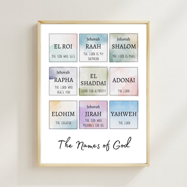 The Hebrew Names of God Wall Art | Kids Christian Wall Art Print | Jehovah Jireh | El Roi | Christian Sunday School | Church Classroom Decor