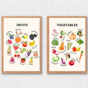 Láminas educativas sobre frutas y verduras / Cuadros de alimentos para niños / Pósteres Montessori / Juegos de simulación de mercados de agricultores / Educación nutricional para niños