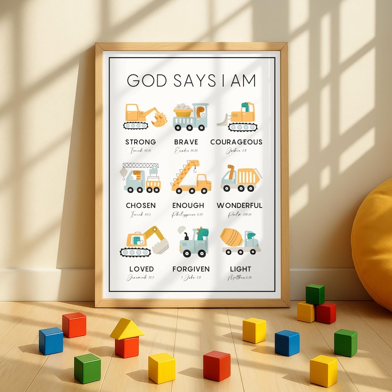 Kids Christian Affirmation Poster | God Says I Am | Dinosaur ...