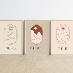 Christliche Wandkunst | Der Weg Die Wahrheit Das Leben Drucke 3er Set | Johannes 14: 6 Boho Schrift Dekor | Minimales christliches Einweihungsgeschenk