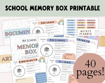 School Memory Box Printable | First and Last Day of School Pages | First Day of School Journal | All About Me | School Keepsake Box