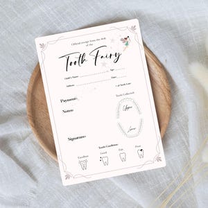 Afdrukbaar bonnetje tandenfee | Roze en blauw notitie verloren tand | Sprookjesbrief, geldcertificaat | Gepersonaliseerde baby's eerste tandje