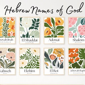 Hebrew Names of God Prints | Flower Christian Wall Art Set of 9 | Bible ...