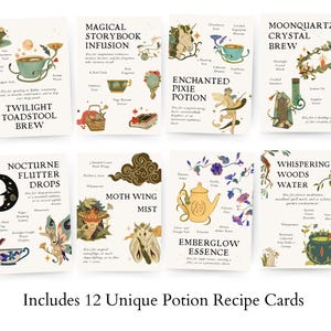 Cartes de recettes de cuisine de boue | Potions magiques féeriques | Jeux d'extérieur dans la nature pour enfants | Jardin des fées | École forestière Waldorf | Jeu de simulation de sorts magiques