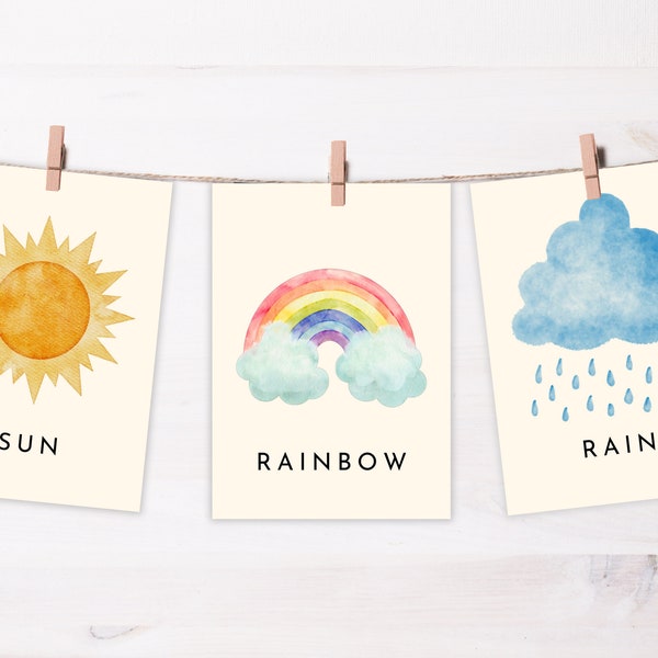 14 Weather Flashcards for Kids | Montessori Flashcards | Early Learning Resource | Printable Cards | Instant Download