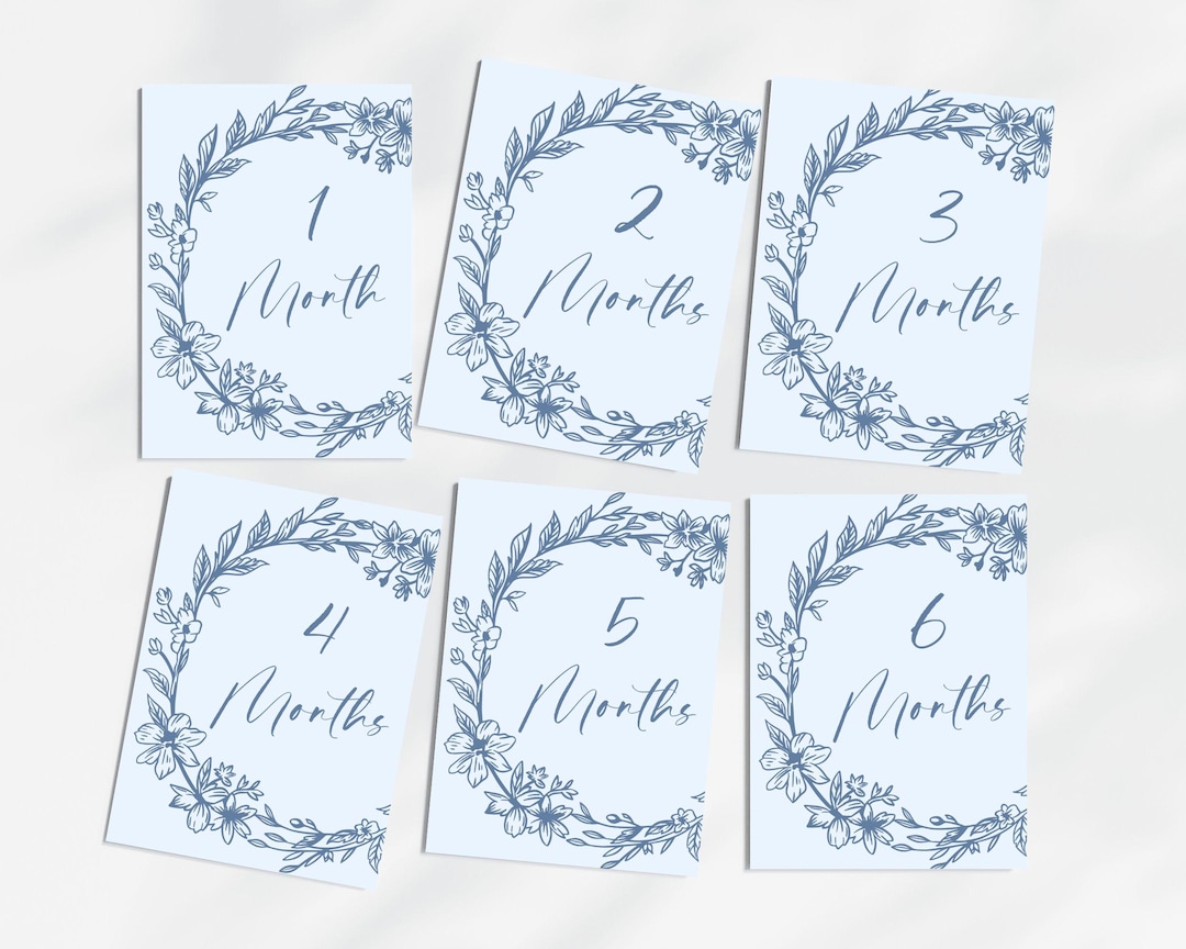 Floral Baby Milestone Cards | Vintage Blue Bow Photo Props for Baby ...