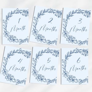 Cartes jalons bébé imprimables | Accessoires photo pour la première année de bébé | souvenir nouveau-né vintage avec noeud bleu | Ruban bleu cadeau baby shower garçon