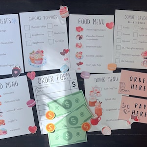 Bakery Dramatic Play Cafè à imprimer | gourmandises sucrées pour la Saint-Valentin | Jeu de simulation de boulangerie à imprimer | Jeu de simulation pour le thé chérie