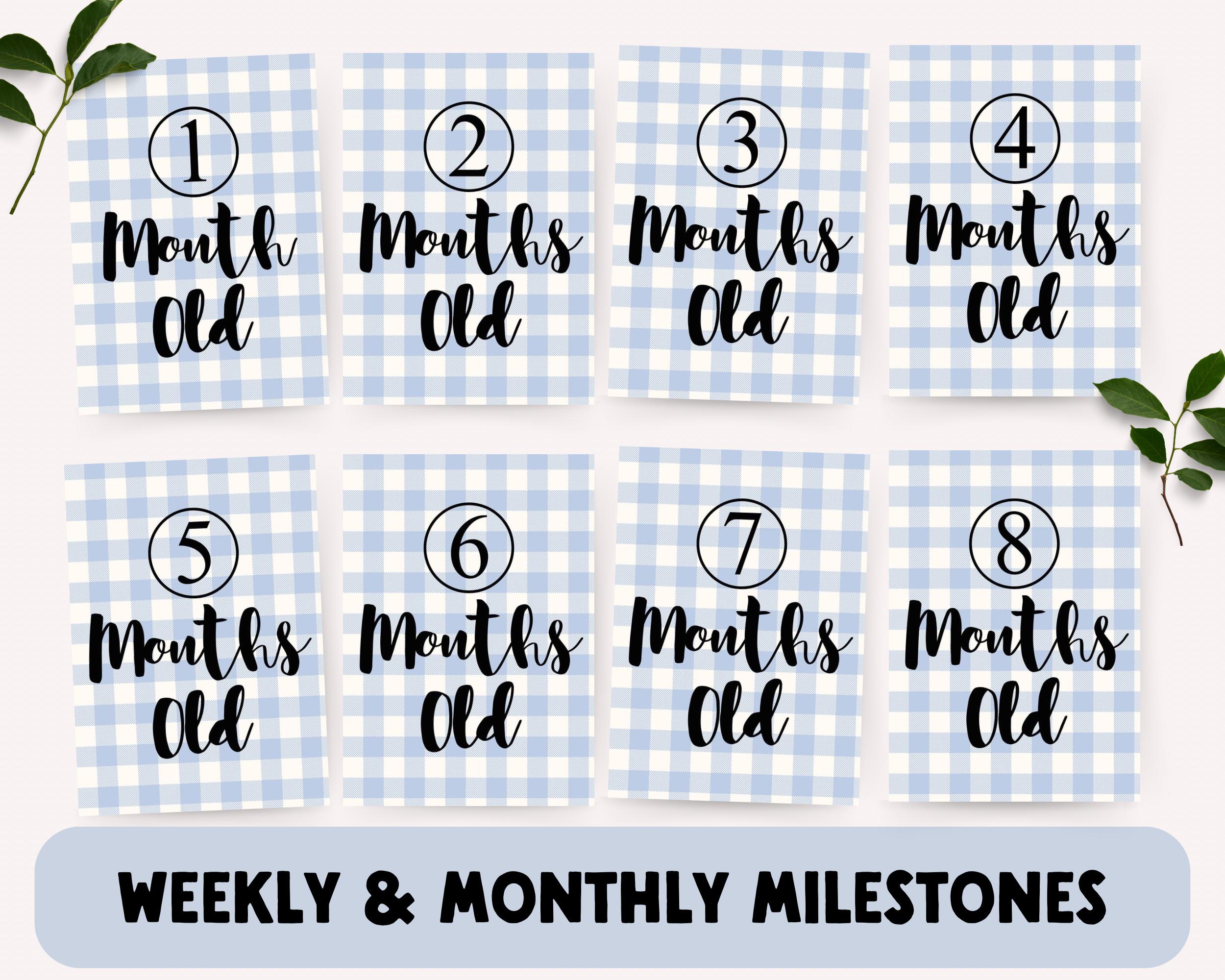 NICU Milestone Cards: Blue Gingham Printable for Preemie Boys | First ...