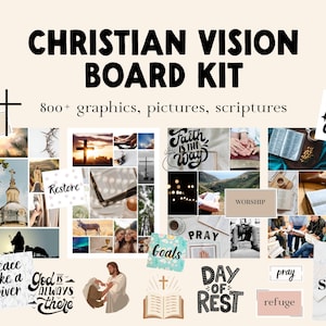 Vision Board Cristiana con oltre 800 elementi: immagini, scritture, grafici, affermazioni / Kit per la preghiera / Ritagli di riviste per mood board