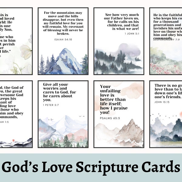 God’s Love Bible Verse Cards | Valentine Card Set | Daily Bible Verse | Love Bible Study | Mini Scripture Cards Printable | Christian Gift