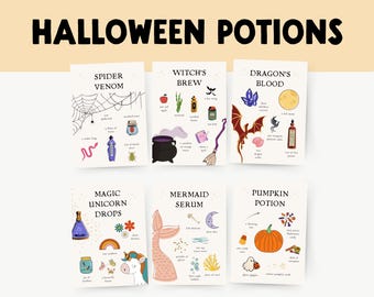 Halloween-receptkort för magiska drycker för låtsaslek | Förtrollade trollformler Häxbrygddekorationer för sensoriska lådor