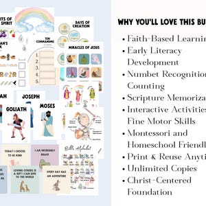 Christian preschool classroom wall art bundle with scripture posters, affirmations, and Bible story visuals.