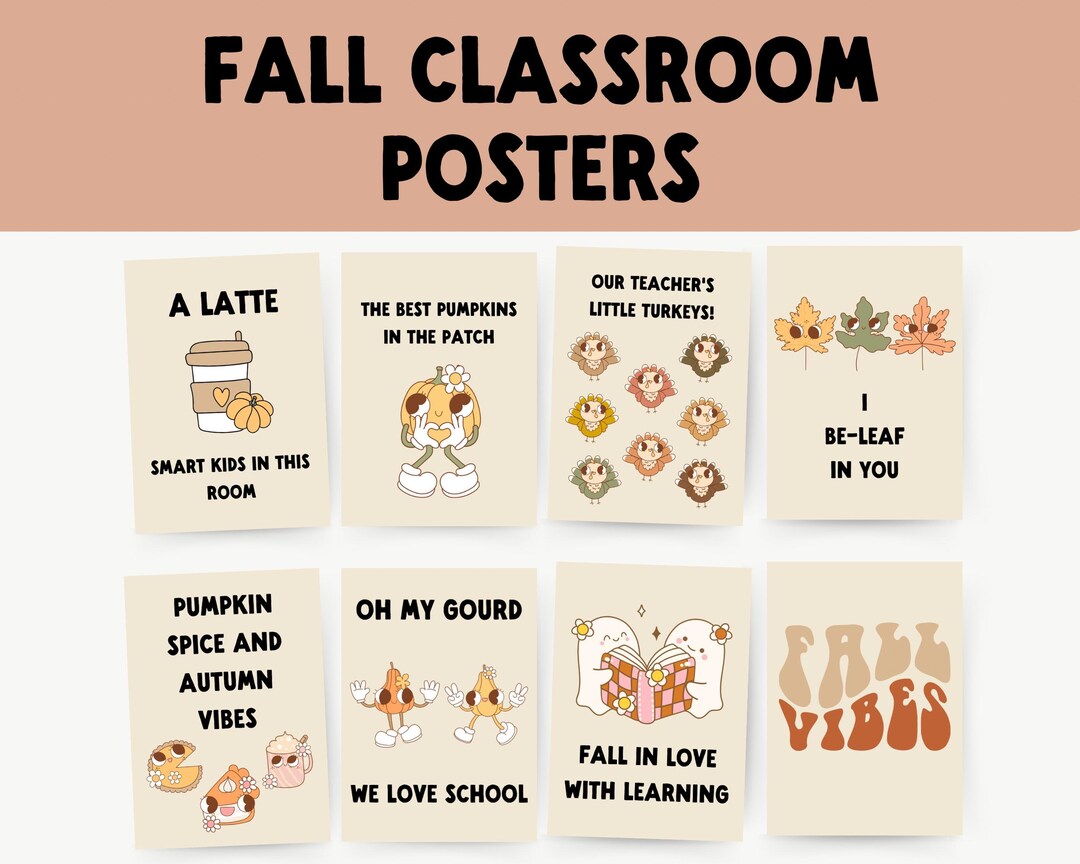 Classroom Posters Fall Retro Bundle | 14 Autumn Bulletin Board ...
