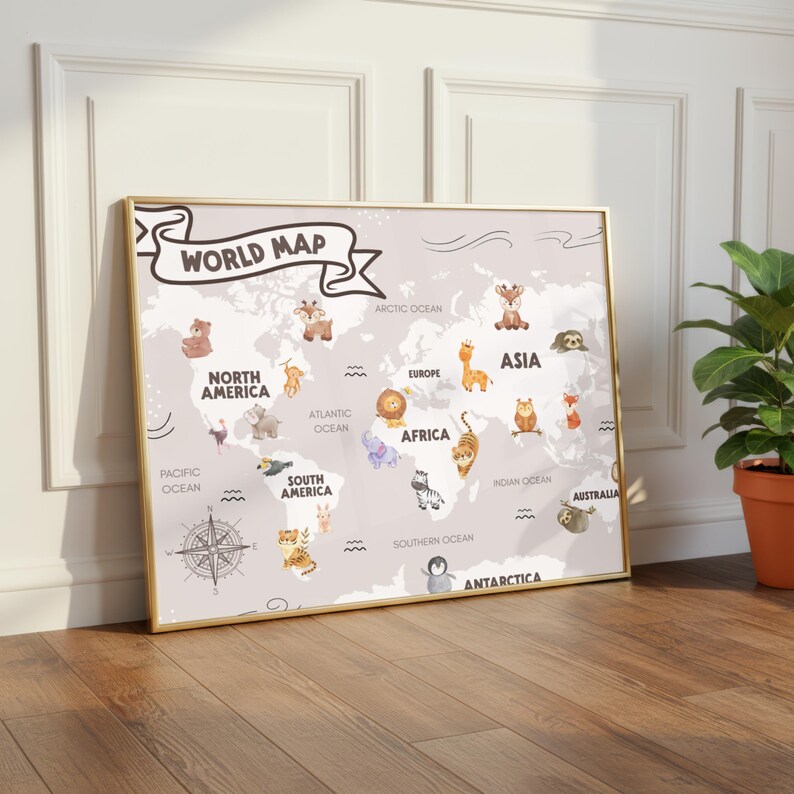 Woodland Animals World Map Print | Kids Nursery Decor (digital Download ...