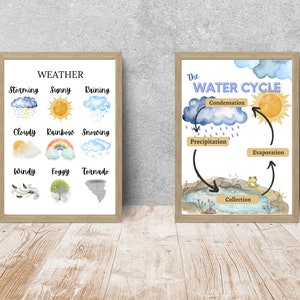Paquete meteorológico / Tarjetas meteorológicas Montessori / Actividad para niños sobre el ciclo del agua / Pósteres educativos sobre el clima / Educación en el hogar / Tarjetas meteorológicas para preescolares