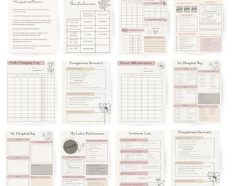 Newborn Essentials Mega Bundle | Birth Plan, Pumping Log, Hospital Bag Checklist, Pregnancy Planner, Breastmilk Inventory (Canva Template)