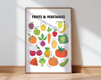 Colorful Fruit and Vegetable Educational Posters for Kids | Printable Healthy Food Chart for Classroom Learning