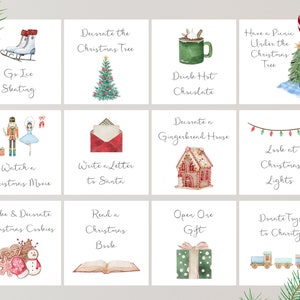 Lista de deseos de Navidad imprimible / Tarjetas de actividades de Adviento para niños / Regalo para rellenar calcetines navideños / Tarjetas de Adviento para niños imprimibles / Cuenta regresiva de Navidad