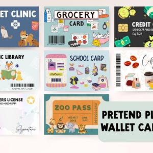 Jeu de cartes portefeuille Dramatic Play | Faire semblant de jouer aux cartes de crédit | Insignes de profession pour enfants | Permis de conduire, Coffee Shop, Épicerie, Carte de bibliothèque, etc.