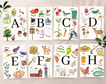 Garden Alphabet Flashcards Printable | Botanical Nature Scavenger Hunt for Outdoor Learning | Montessori Homeschool