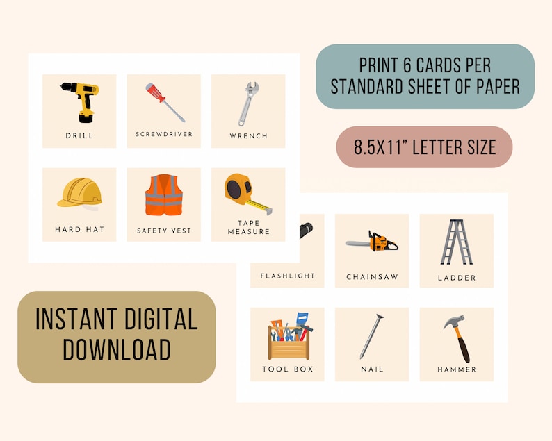 30 Tools Flashcards Tools Learning Pack Tool Identification Flashcards