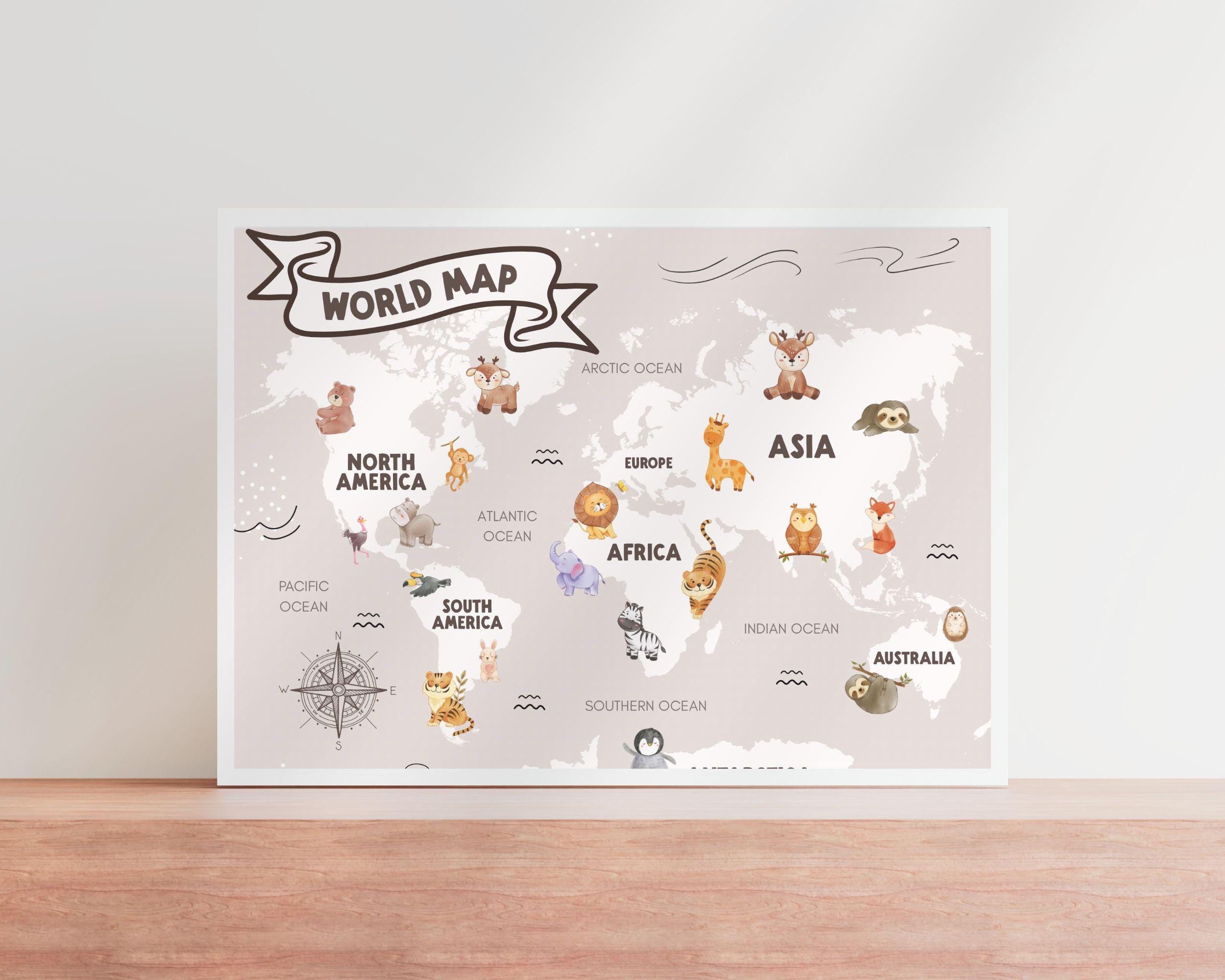 Woodland Animals World Map Print | Kids Nursery Decor (digital Download ...