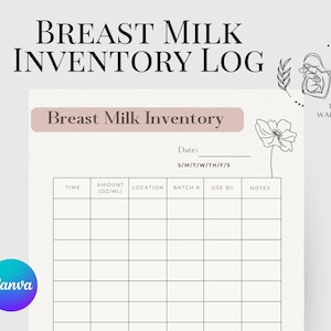 Breastmilk Inventory Printable Tracker | Breastmilk Storage Log | Breastfeeding Pumping Sheet | Baby Planner Expecting Mom Gift | Postpartum