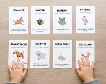 Character Trait Cards- Core Values & Bible Study for Kids, Toddlers | Christian Growth Mindset for Social Emotional Learning