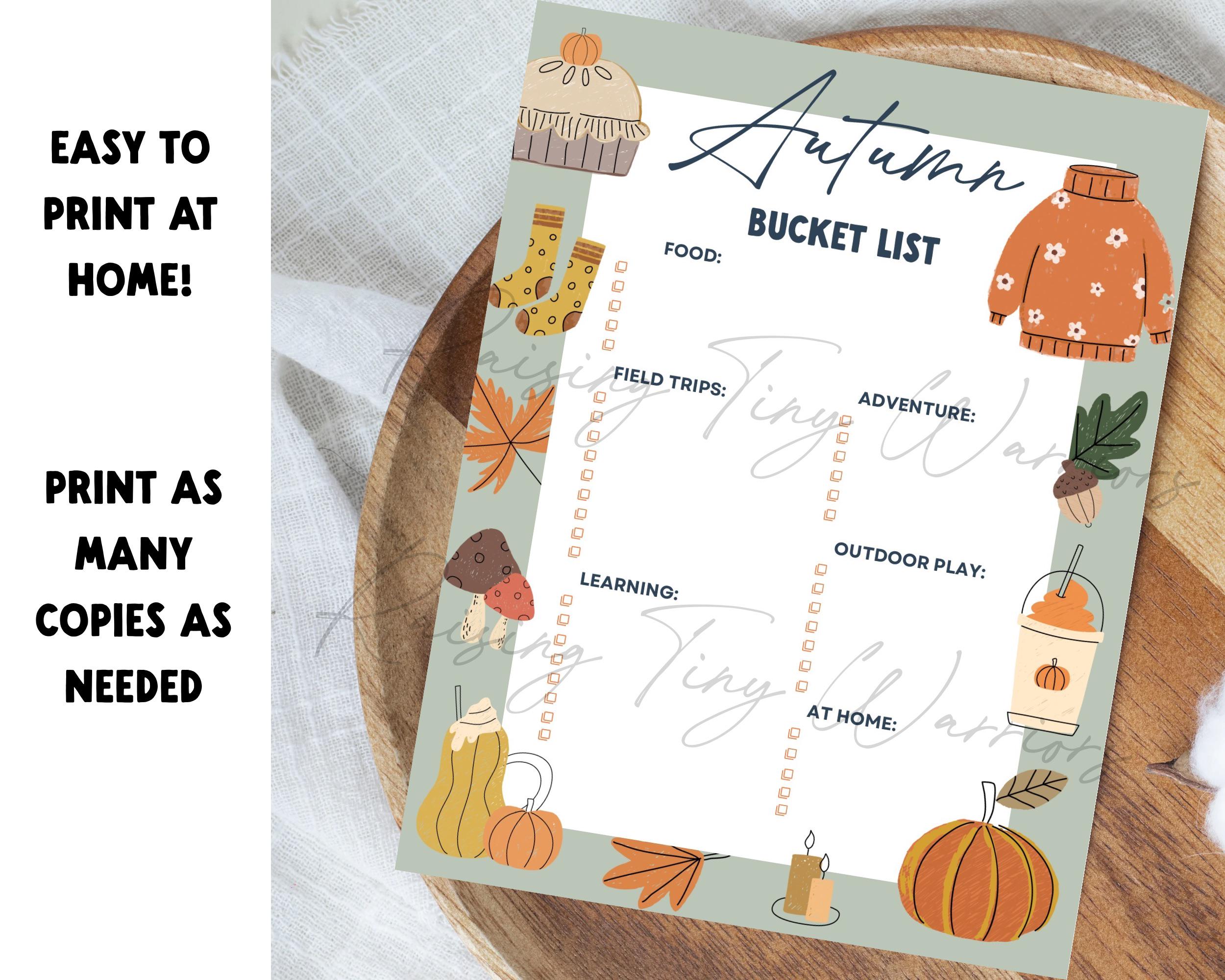 Kids Autumn Bucket List Printable | Fall Activity Checklist & to Do ...