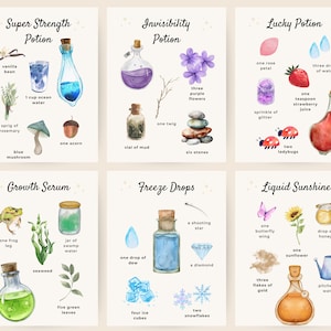 Toverdrankjes Fantasiespel Receptkaarten | Modderkeuken voor peuters | Accessoires sprookjestuin | Natuurtafel voor kleuters | Bosschool | Vrijetijdsbesteding