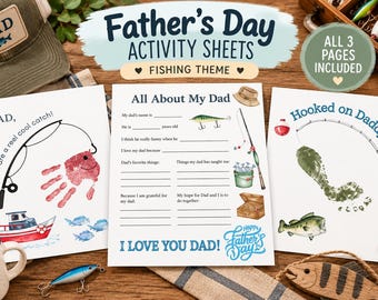 Personalized Dad's Favorites Handprint Art & Fishing Lure Gift - Father's Day Questionnaire Keepsake