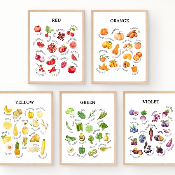 Rainbow Food Colors Posters | Eat the Rainbow | Montessori Kids Food Menu | Farmers Market Pretend Play | Fruits and Vegetables Grocery Menu