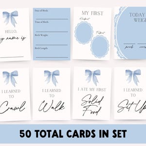 Cartes d'étape importante de l'USIN : la première année d'un bébé | Cartes d'étape mensuelles à thème Vichy bleu bébé | Cartes de vœux imprimables pour bébé prématuré | Cadeau pour maman de l'USIN