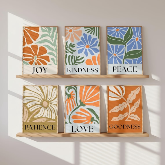 Fruits of the Spirit Print Set | Retro Floral Christian Spiritual Home Decor (Digital Download) Galatians 5: 22-23