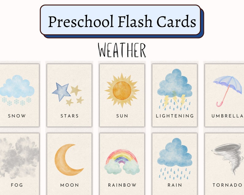 Watercolor Weather Flashcards | Montessori Learning (digital Download ...