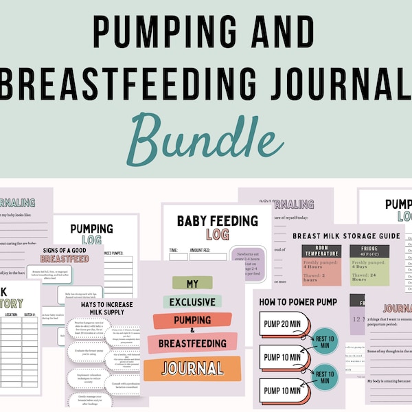 Breastfeeding and Pumping Journal Bundle | Pumping Schedule Log | Infant Log | Breastmilk Storage | Power Pumping | Postpartum Mom Gift