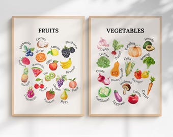 Fruits and Vegetables Prints | Montessori Food Charts, Nutrition Posters (Digital Download)