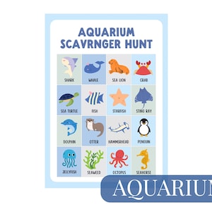 Búsqueda del tesoro en el acuario / Guía de recursos para excursiones escolares / Hoja de trabajo imprimible para preescolar / Actividad de verano para niños / Juego de viaje por carretera