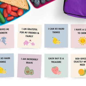 Schrift Lunchbox Notizkarten Printable | Schrift Affirmationen Christian Note Cards | Inspirierende Notizen für Kinder | Kinder Ermutigungskarten
