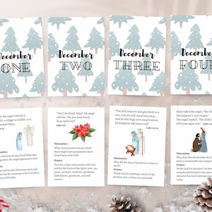 Adventskarten | Druckbarer Adventskalender für Kinder | Weihnachtsgeschichtenkarten | Krippe Bibel Karteikarten | Kinder Schrift Andachten
